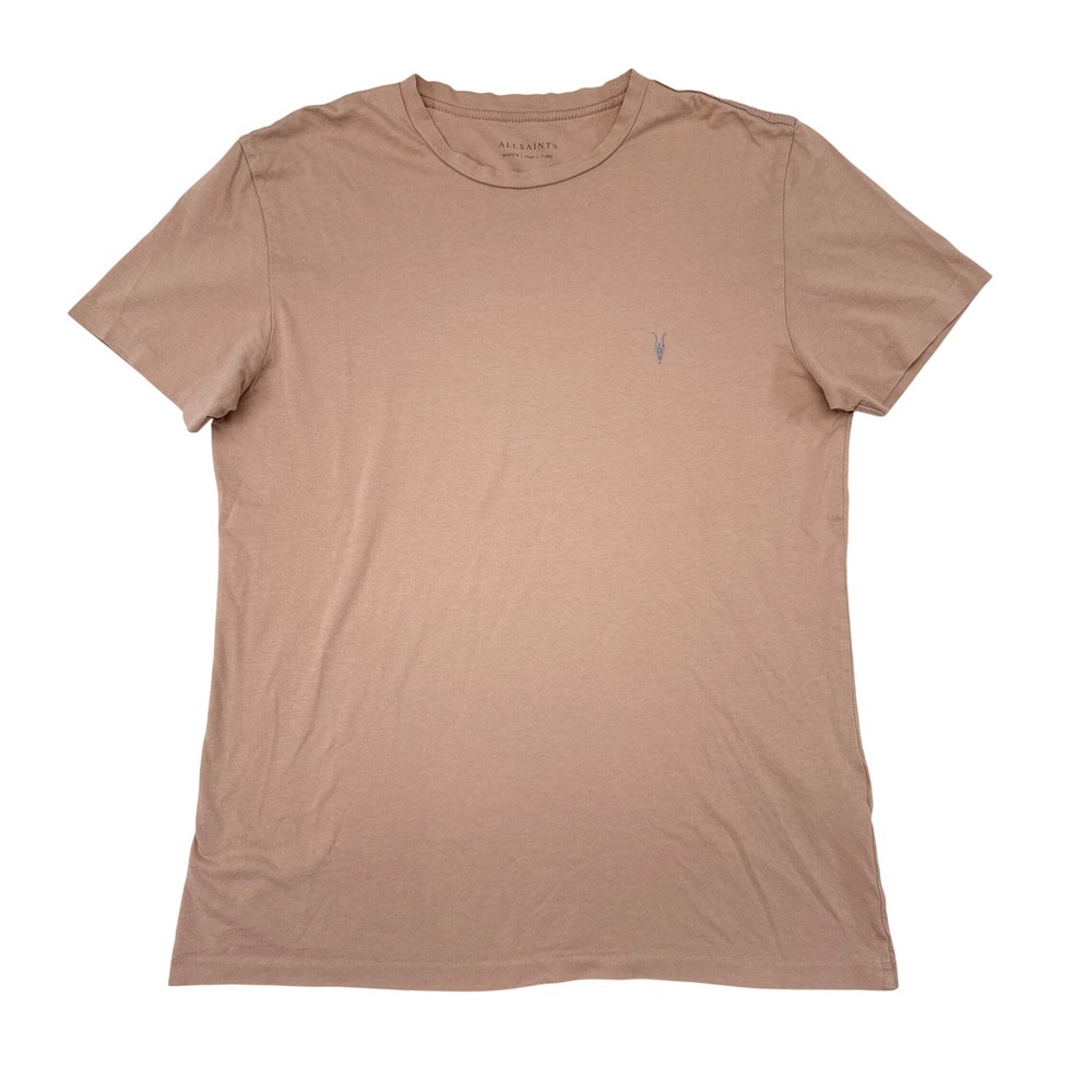 All Saints Shirt Men's Size Medium Tan Short Sleeve Crew Neck Stretch Thin